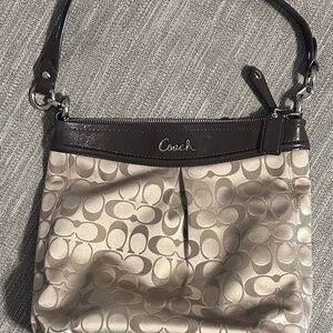 Coach Signature Tan and Brown Shoulder Bag